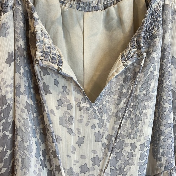 FleaStyle Grey Star Printed Tiered Chiffon Maxi Dress w/ smocked neck & Tassels - Picture 7 of 11